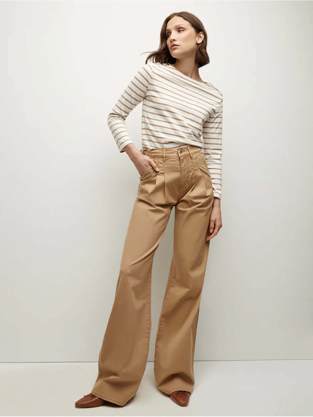 Veronica Beard Mia High-Rise Wide Leg Khaki Trousers